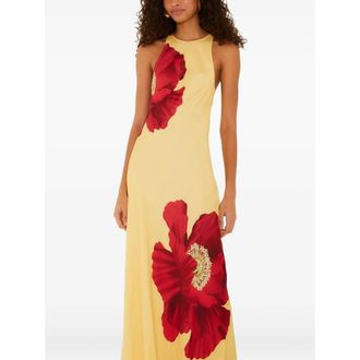 Farm Rio Light Yellow Poppy Flowers Sleeveless Maxi Dress
