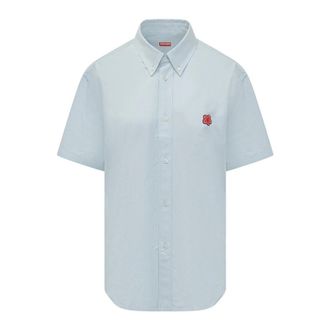 Kenzo Boke Flower SS Shirt - Heren - Korte mouwen Overhemden - Blauw - S - Katoen - Overhemden