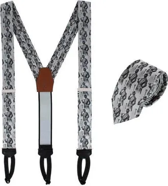Trafalgar Store Big & Tall Ambrose Dapper Night Silk Formal Suspenders (Braces) & Necktie Set in Silver And Black at Nordstrom