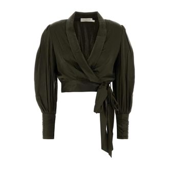 Zimmermann Blouses, female, Green, Size: XS Silk Wrap Top