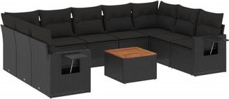 vidaXL Vidaxl - Set De Sof&aacute;s De Jard&iacute;n 10 Pzas Cojines Rat&aacute;n Sint&eacute;tico Negro