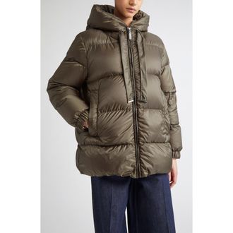 Max Mara The Cube Seia Hooded Down Jacket in Kaki at Nordstrom, Size 14