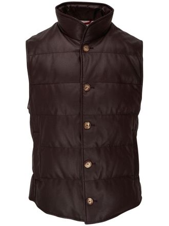 Brunello Cucinelli button-up down vest - men - Leather/Nylon - M - Brown