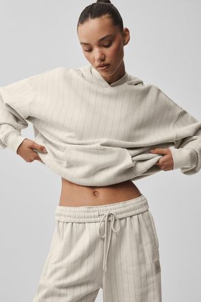 Alo | Pinstripe Hoodie in Bone Pinstripe Beige, Size: Medium