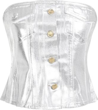 Ganni Foil Corsage Denim Top - Dames - Tops zonder mouwen - Grijs - M - Denim - Tops
