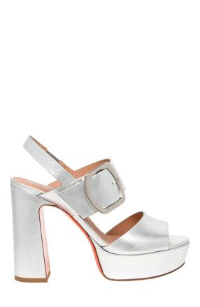 Santoni Womens laminated leather high-heel sandal in Silver at Nordstrom, Size 10.5