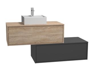 Vente-Unique Mueble de baño flotante en tonos naturales claros y gris antracita con lavabo y dos cajones - 94 cm - TEANA II