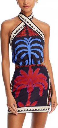 Johanna Ortiz Pre-Loved Awash Mystery Mini Dress In Tropical Palm Graphic Print