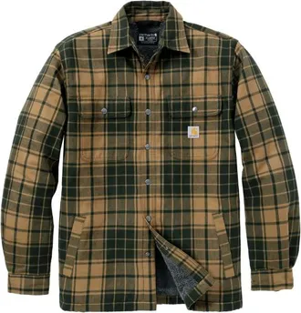 Carhartt Work in Progress Flannel Sherpa-Lined Shirt Jacket Freizeitjacke f&uuml;r Herren | oliv