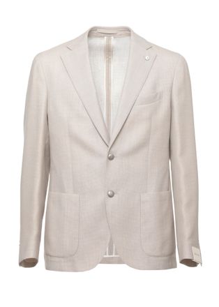 Lubiam Beige Classic Lapel Cotton-Wool Blazer