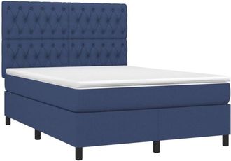 vidaXL Vidaxl - Cama Box Spring Colch&oacute;n Y Luces Led Tela Azul 140x190 Cm