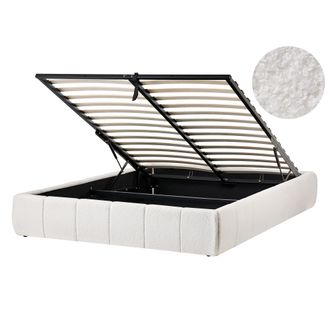 Beliani Cama Moderna Tapizado De Boucl&eacute; 140 X 200 Cm Con Almacenaje Sin Cabecero Blanco Crema Genas