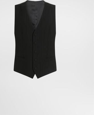 Dolce & Gabbana Single-breasted Striped Wool Jacquard Vest - Man Suits And Blazers Black 44