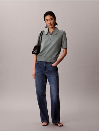 Calvin Klein Jeans Calvin Klein Womens Relaxed Knit Polo Sweater - Green - XS