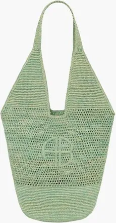 Anine Bing Leah Logo Hobo Raffia in Sea Foam Green at Nordstrom