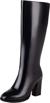 Generic Wide Calf White Boots Mid Calf Boots Knee High Boots High Heeled Long Boots Black Thigh High Boots (Black, 5.5)