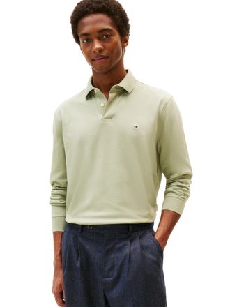 Tommy Hilfiger Mens Long Sleeve Polo Shirts in Regular Fit with Stretch and Organic Pique Cotton, Earth Sage, Large