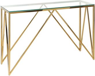 Beliani Console Table Gold Tempered Glass Stainless Steel 120 x 40 cm Rectangular Glam Modern Living Room Bedroom Hallway WESO