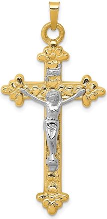 Diamond2Deal 14k Two-tone Gold INRI Hollow Crucifix Pendant