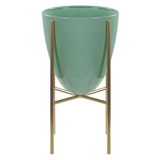 Beliani Beliani - Soporte Para Plantas Hierro Verde Y Dorado 16 X 16 X 31 Cm Metal Para Interiores Y Exteriores Industrial Moderna Resistente A Rayos Uv Lefki