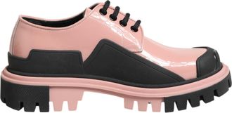 Dolce & Gabbana Light Powder Pink Black Leather Lace-Up Womens Shoes