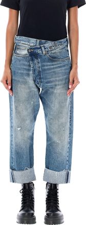 R13 Womens Cross Over Jeans - Light Blue Cotton - Size 25 (Waist)
