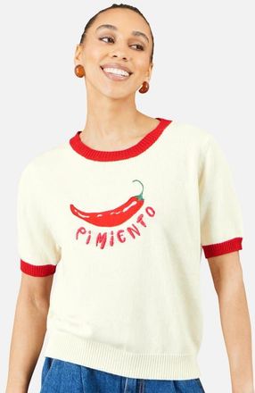 Yumi 100% Short Sleeve Cotton Knitted Top in Ivory at Nordstrom, Size Medium