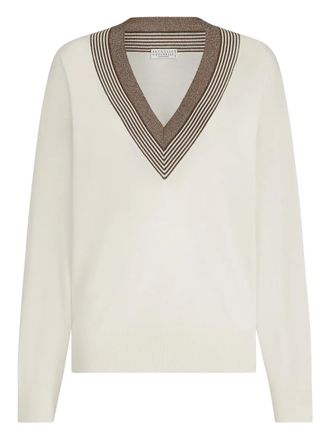 Brunello Cucinelli striped V-neck sweater - Neutrals