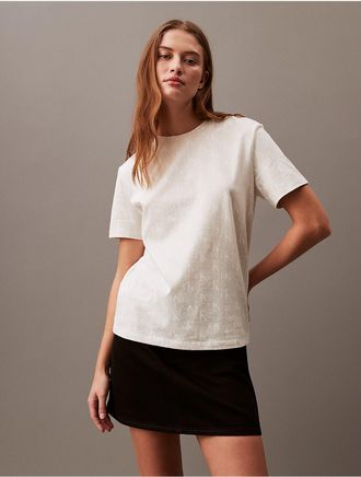Calvin Klein Womens Allover Monogram Logo Print Classic T-Shirt - White - XS