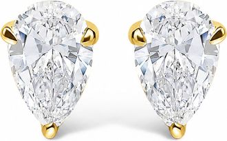 House of Brilliance 14K Gold Lab Grown Pear Shaped Solitaire Diamond Stud Earrings