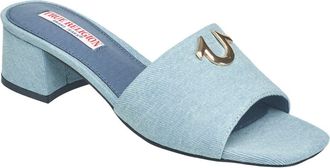 True Religion Single Strap Logo Block Heel in Blue at Nordstrom, Size 10