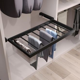 Emuca Kit De 7 Varillas Pantalonero, 1 Bandeja Y Bastidor De Gu&iacute;as Con Cierre Suave Para Armarios, Regulable, M&oacute;dulo 800mm, Negro Texturizado - Emuca