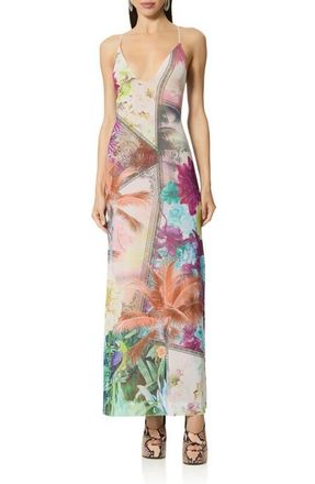 AFRM Romy Postcard Print Mesh Slipdress in Vacation Tropic at Nordstrom, Size X-Small