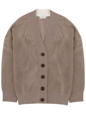Brunello Cucinelli Beige Knitted V Neck Cardigan