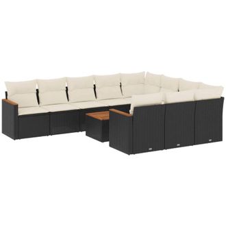 vidaXL Set De Sof&aacute;s De Jard&iacute;n 11 Pzas Y Cojines Rat&aacute;n Sint&eacute;tico Negro Vidaxl
