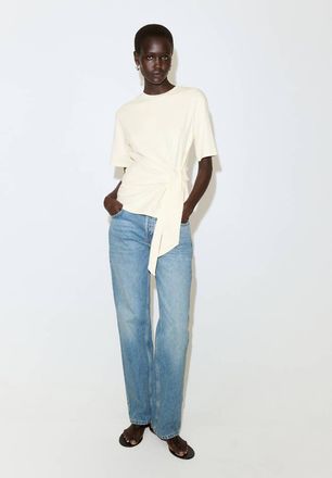 Mango Maglietta cotone fiocco laterale vaniglia - Donna - XXS - MANGO