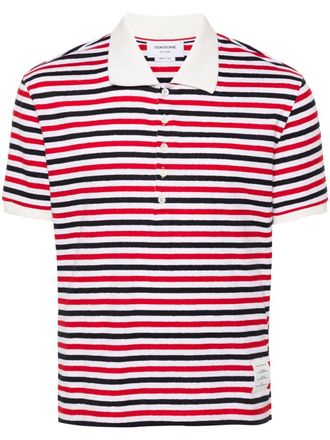 Thom Browne RWB-striped polo shirt - men - Linen/Flax/Spandex/Elastane - 0 - Red
