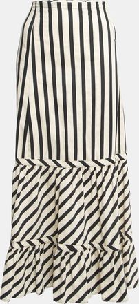 Sportmax Cream/black Striped Cotton Blend Ruffled Maxi Skirt