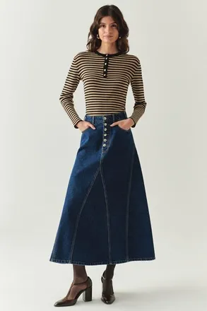 Exquise Araya Denim Maxi Skirt in Indigo at Nordstrom, Size Xx-Large