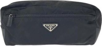 Prada Pre-owned Tessuto Saffiano Nylon Leather Clutch Bag - Dames - Vintage Mini Tas - Zwart - ONE Size - Nylon - Vintage