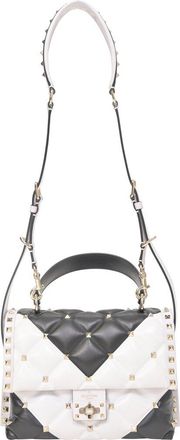 Valentino Black And White Leather Medium Candystud Top Handle Bag (Authentic Pre-Loved)