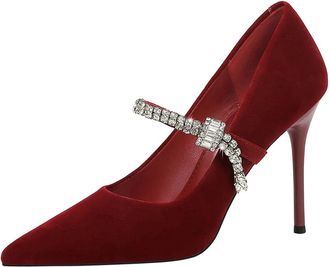 Generic Women Pointed Toe High Heels 10CM Red Woman Thin Heels Ladies Sexy Pumps Sparkling Rhinestones-Numeric_8_Point_5