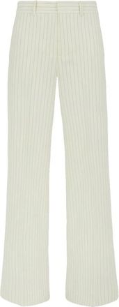 P.A.R.O.S.H. Beige Gestreepte Dames Flared Broek - Dames - Wijde Broeken - Beige - XS - Katoen - Broeken