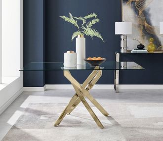 Furniturebox Leonardo 150cm 6-Seater Glass & Chrome Metal Starburst Dining Table in Gold