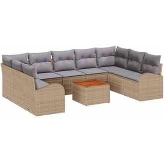 vidaXL Vidaxl - Conjunto De Sof&aacute; De Jard&iacute;n Con Coj&iacute;n 10 Pcs Beige Polirat&aacute;n