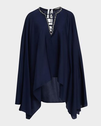 Emanuel Ungaro Aida Crystal-Embellished Cape Blouse