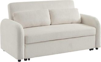 Sweeek Sof&aacute; cama redondeado de pana fina, 2 plazas, blanco