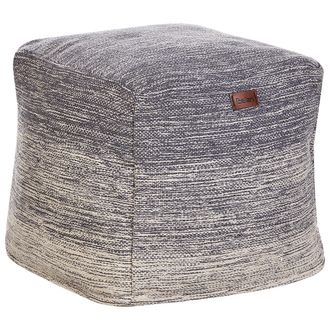 Beliani Puf Gris Y Blanco De Algod&oacute;n 3 Rayas Estilo Boho Escandinavo Hirri
