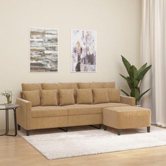 vidaXL Vidaxl - Sof&aacute; De 3 Plazas Con Taburete De Terciopelo Marr&oacute;n 180 Cm