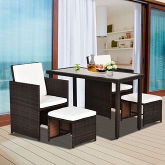 OUTSUNNY 5 PCs Rattan Garden Sofa Set Wicker Furniture Set with Cushion Footrest in Brown